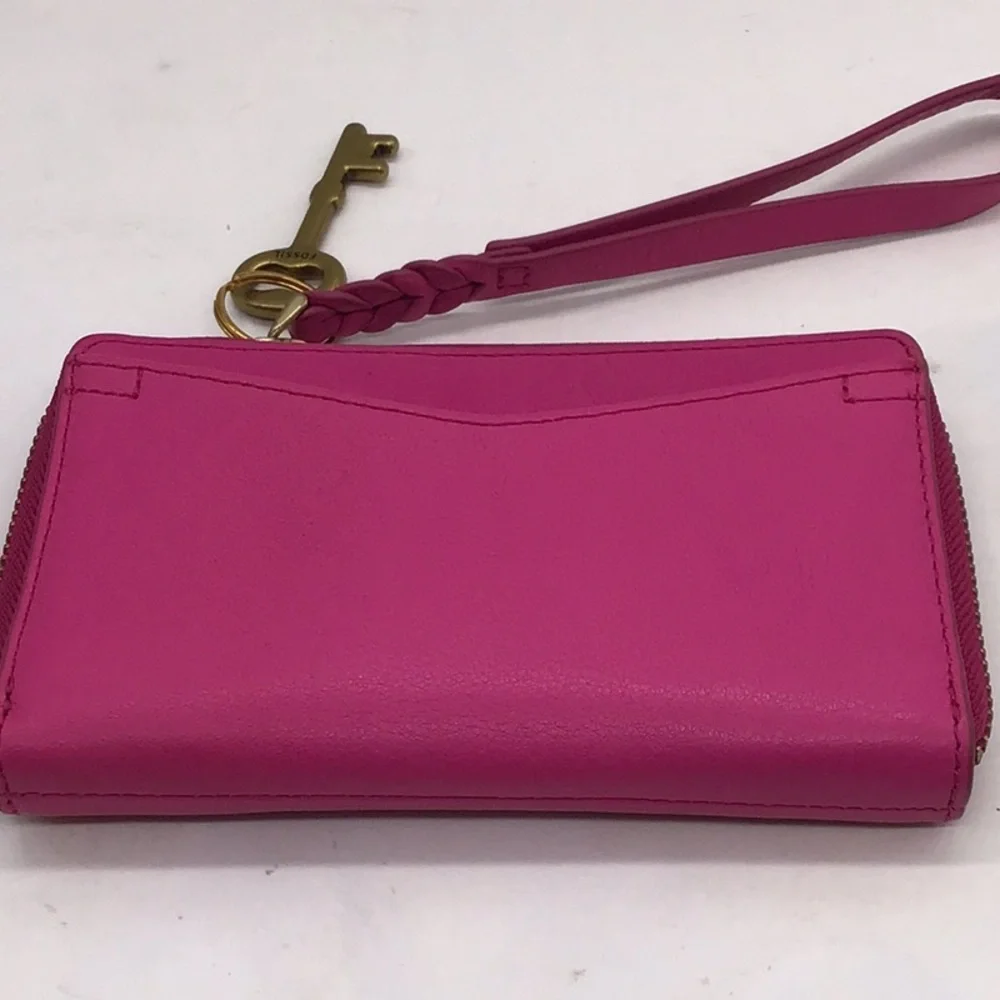 Fossil Emma RFID Hot Pink Leather Wristlet - Picture 3 of 7